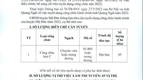Thông báo: Tuyển dụng cán bộ công chức huyện Mộ Đức