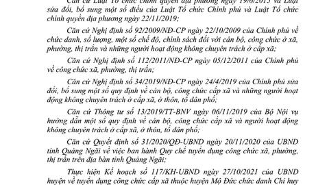 Quyết định: Về việc ban hành danh mục tài liệu cho ôn tập và kiểm tra sát hạch trong kỳ xét tuyển chức danh Chỉ huy trưởng quân sự cấp xã trên địa bàn huyện Mộ Đức